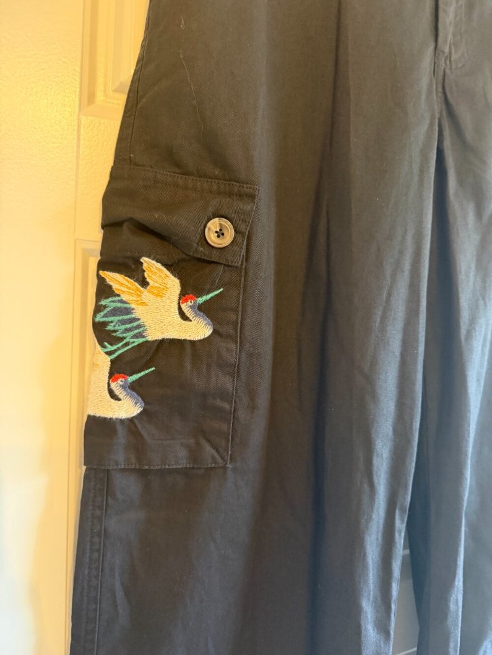 Johnny Was Peacock Embroidered Wide-Leg Cargo Pants - Picture 7 of 7